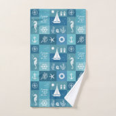 Rustikales Aqua Blue Nautic Schachbrett Muster Badhandtuch Set (Handtuch)