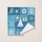 Rustikales Aqua Blue Nautic Schachbrett Muster Badhandtuch Set (Waschlappen)