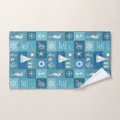 Rustikales Aqua Blue Nautic Schachbrett Muster Badhandtuch Set (Handtuch)