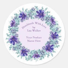 Rustikales Aqua-Kranz und Lila handgefertigtes Ite Runder Aufkleber
