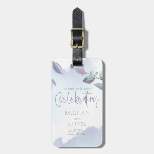 Rustikales Aqua Lilac Verlasse Save the Date Gepäckanhänger (Vorderseite vertikal)