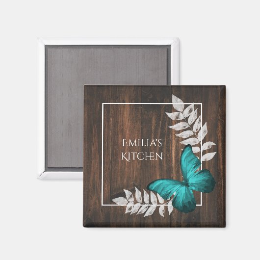 Rustikales Aquamarin Butterfly Magnet (Vorderseite/Rückseite)