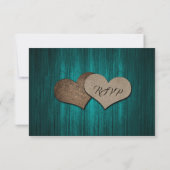 Rustikales Aquamarin Wood Hearts Mason Jar Wedding RSVP Karte (Rückseite)