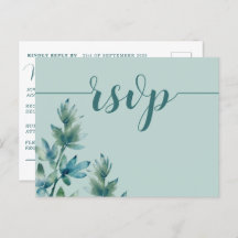Rustikales Aquamarines Aquarellblatt Hochzeit RSVP