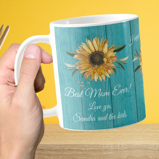 Rustikales Aquamarines blaues Sonnenblumen Beste M Kaffeetasse