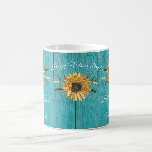 Rustikales Aquamarines blaues Sonnenblumen Beste M Kaffeetasse (Mittel)