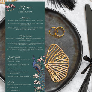 Rustikales Aquamarines Blumenvogel-Hochzeitsmenü Menükarte