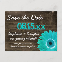 Rustikales Aquamarines Daisy Holz Save the Date Po Ankündigungspostkarte