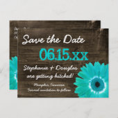 Rustikales Aquamarines Daisy Holz Save the Date Po Ankündigungspostkarte (Vorne/Hinten)