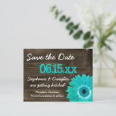 Rustikales Aquamarines Daisy Holz Save the Date Po Ankündigungspostkarte (Stehend Vorderseite)