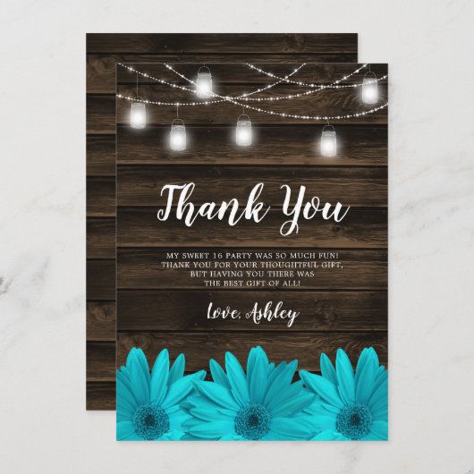 Rustikales aquamarines Gänseblümchen-Maurer-Glas Dankeskarte (Vorne/Hinten)