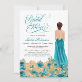 Rustikales Aquamarines Gold Rose & Elegantes Gown  Einladung (Vorderseite)