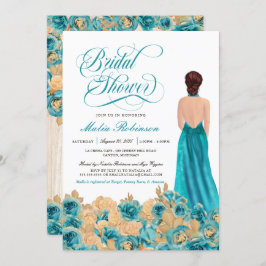 Rustikales Aquamarines Gold Rose & Elegantes Gown  Einladung