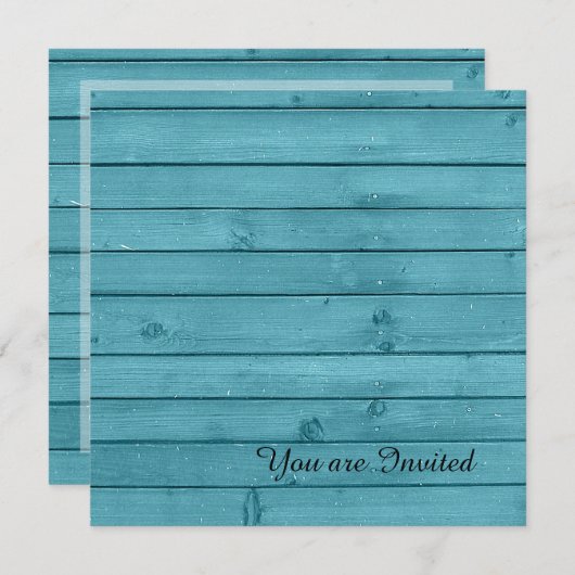 Rustikales Aquamarines Holz Geburtstag Einladung (Vorne/Hinten)