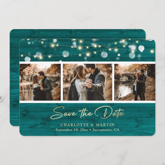 Rustikales Aquamarines Holz Hochzeit 3 Foto Save t Save The Date (Vorne/Hinten)