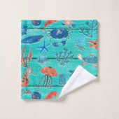 Rustikales Aquamarines Holz & unter dem Meer Freun Badhandtuch Set (Waschlappen)