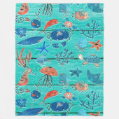 Rustikales Aquamarines Holz & unter dem Meer Freun Fleecedecke (Vorderseite)