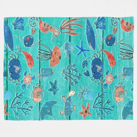 Rustikales Aquamarines Holz & unter dem Meer Freun Fleecedecke (Vorderseite (Horizontal))