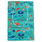 Rustikales Aquamarines Holz & unter dem Meer Freun Mittlere Geschenktüte (Vorderseite)