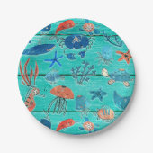 Rustikales Aquamarines Holz & unter dem Meer Freun Pappteller (Vorderseite)