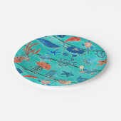 Rustikales Aquamarines Holz & unter dem Meer Freun Pappteller (Schrägansicht)