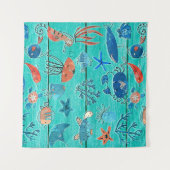 Rustikales Aquamarines Holz & unter dem Meer Freun Wandteppich (Vorderseite (Horizontal))