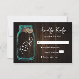 Rustikales Aquamarines Land Holz Herz Mason Jar We RSVP Karte