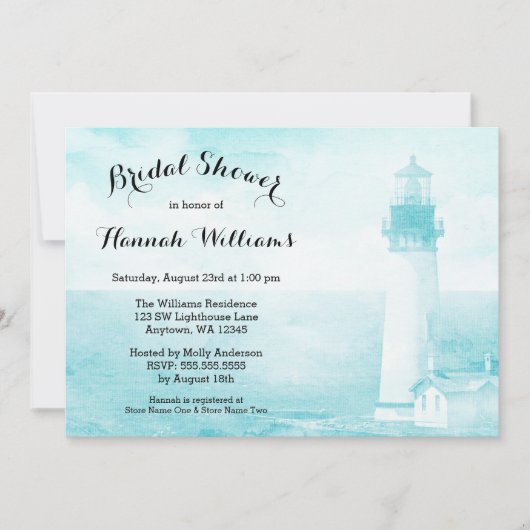 Rustikales Aquamarines Leuchtturm-Brautparty Einladung (Vorderseite)