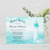 Rustikales Aquamarines Leuchtturm-Brautparty Einladung (Stehend Vorderseite)