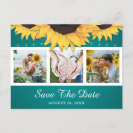 Rustikales Aquamarines Sonnenblumenhochzeitungs-Fo Ankündigungspostkarte