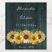 Rustikales Aquamarines Sonnenblumenlabel Weinetikett (Einzelnes Label)