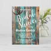 Rustikales Aquamarines Stallholz-Horseshoe-Brautpa Einladung (Stehend Vorderseite)