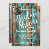 Rustikales Aquamarines Stallholz-Horseshoe-Brautpa Einladung (Vorne/Hinten)