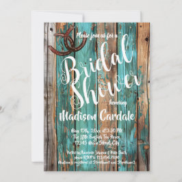 Rustikales Aquamarines Stallholz-Horseshoe-Brautpa Einladung