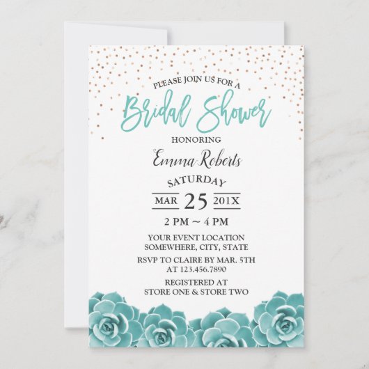 Rustikales Aquamarines sukkuläres botanisches Brau Einladung (Vorderseite)