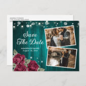 Rustikales Aquamarines und Burgunder Blumenzelt Fo Ankündigungspostkarte (Vorne/Hinten)