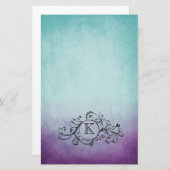 Rustikales Aquamarines und Lila Bohemisches Blüh Briefpapier (Vorne/Hinten)