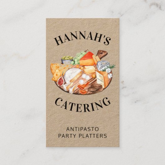 Rustikales Aquarell Antipasto Platter Catering Visitenkarte (Vorderseite)