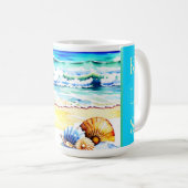 Rustikales Aquarell Beach Seashell Monogram Kaffeetasse (VorderseiteRechts)