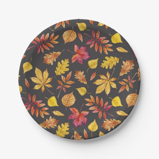 Rustikales Aquarell-Herbstlaub-Muster Herbstparty Pappteller (Vorderseite)