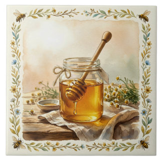 Rustikales Aquarell-Honigglas Fliese