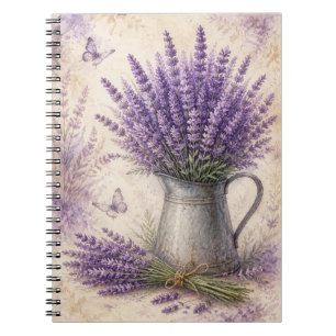 Rustikales Aquarell-Lavendel-Cottage-Gartenjournal Notizblock