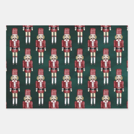 Rustikales Aquarell Red Nutcracker Muster Weihnach Geschenkpapier Set (Vorderseite 3)