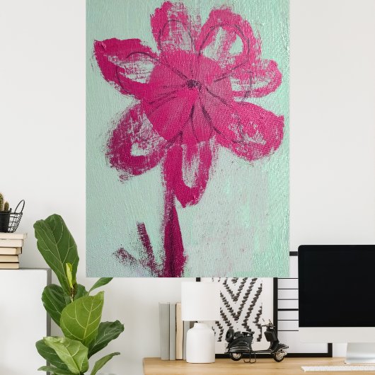 Rustikales Aquarell Rosa Daisy Poster (Heimbüro)
