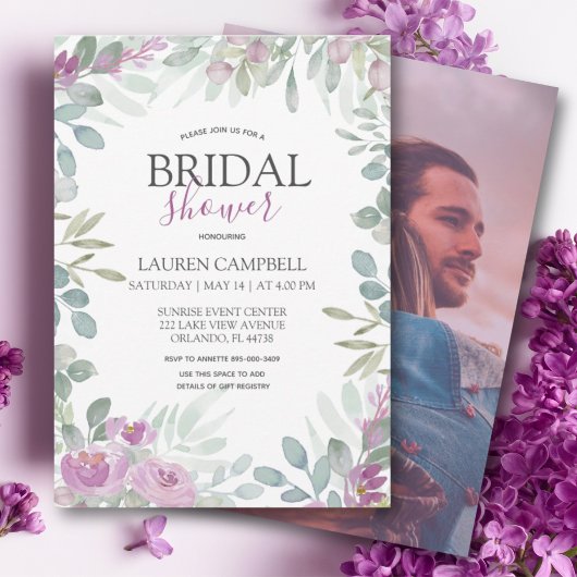 Rustikales Aquarell Rosa Foto Brautparty Einladung