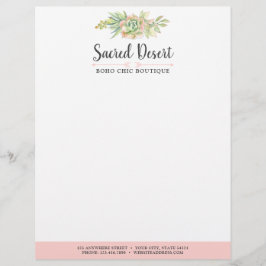 Rustikales Aquarell-saftiger Wüsten-Kaktus Boho Briefbogen