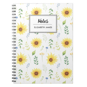 Rustikales Aquarell-Sonnenblumenmuster personalisi Notizblock