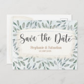 Rustikales Aquarellblau Save the Date Ankündigungspostkarte (Vorne/Hinten)