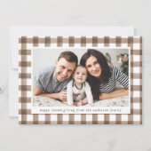 Rustikales Aquarellbraun Kariertes Foto Erntedank Feiertagskarte (Vorderseite)