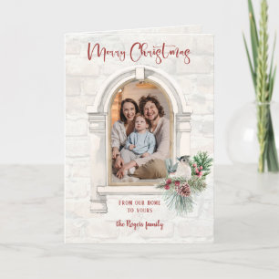 Rustikales Aquarellfenster mit Blumenbezug zu Weih Feiertagskarte